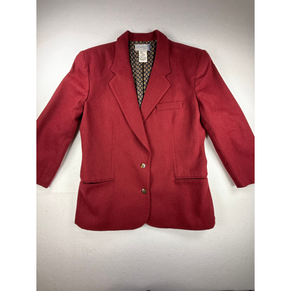 Vintage Diversity Sport Wool Blend Blazer Jacket Medium Petite Burgundy Red